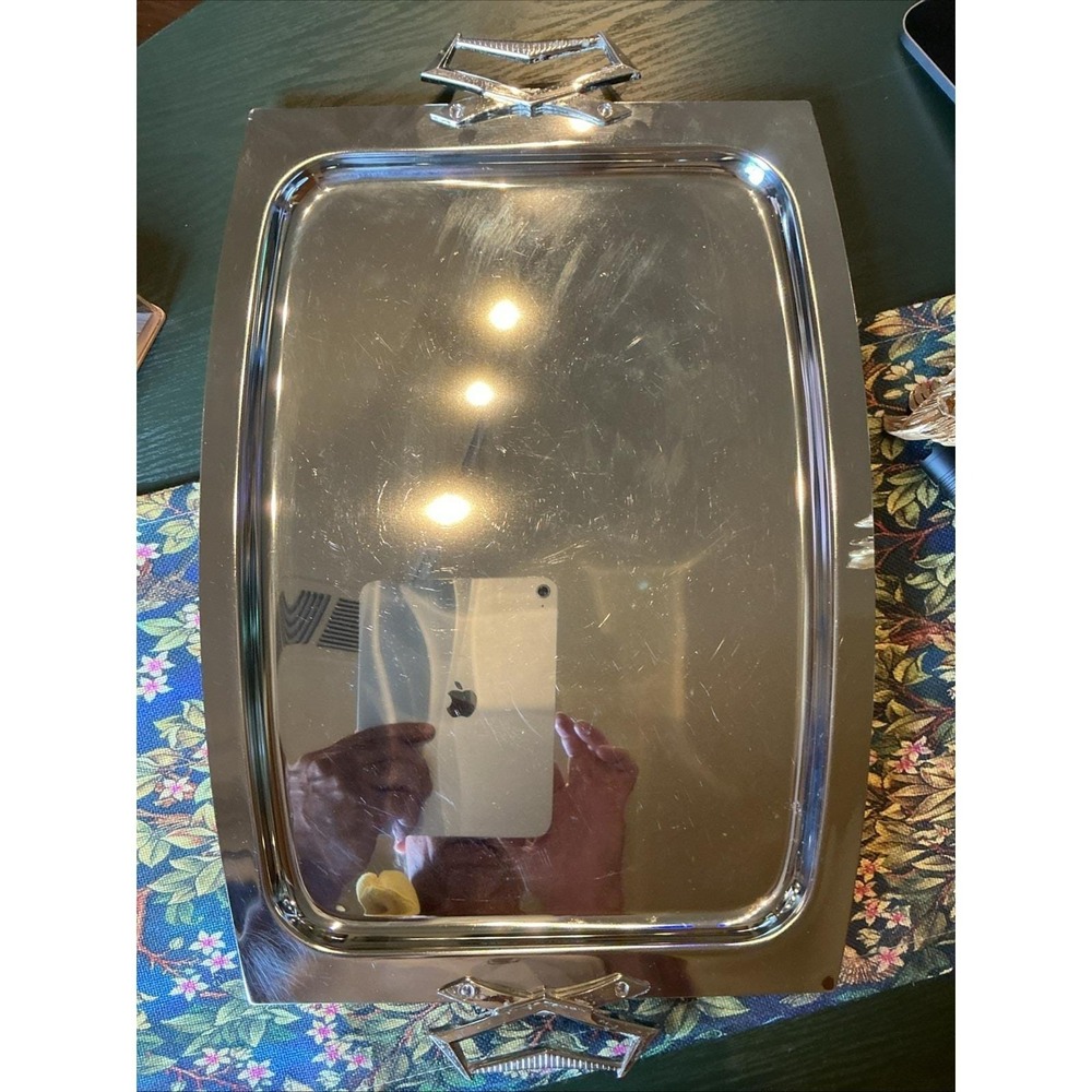 Vintage‎ Art Deco Silvertone Stainless Steel KROMEX Tray Large 18"